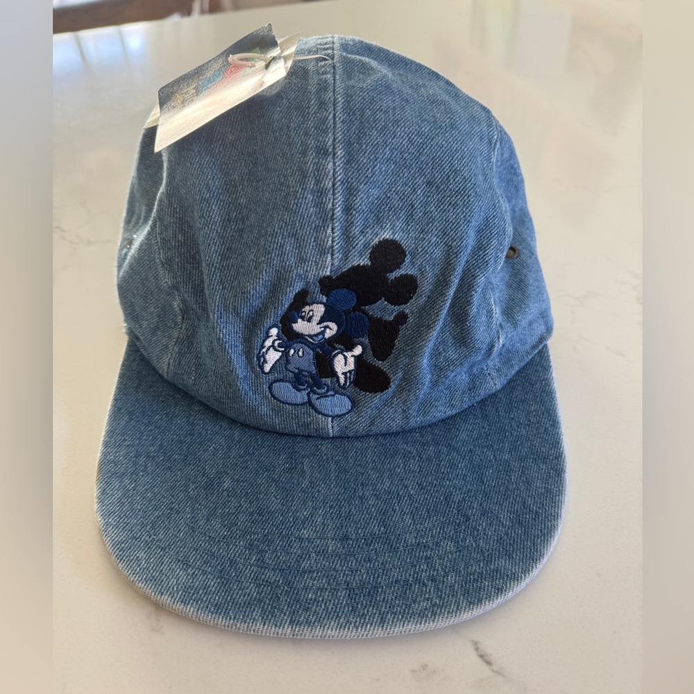 Vintage 90s Disney Mickey Unlimited Denim Hat Baseball Blue Jean Cap